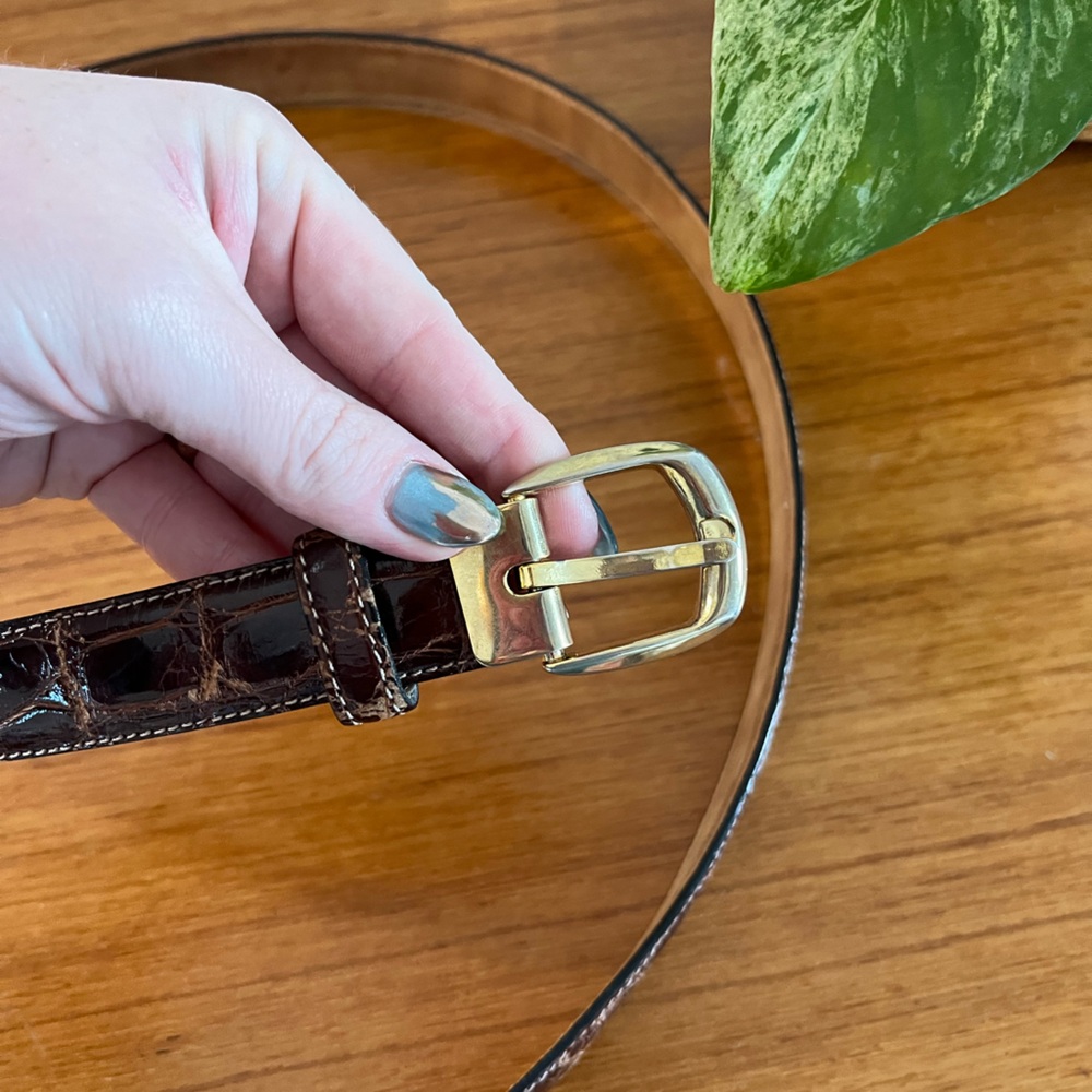 Vintage Saks Fifth Avenue Croc Brown Leather Belt 38”